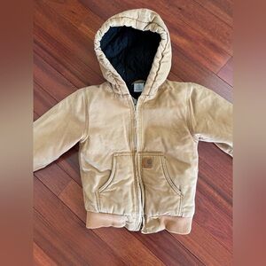 Carhartt Boys' Canvas Insulated Hooded Jacket brown, canvas quilted lining SZ 6